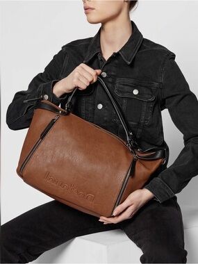 Desigual | Brown and Black Solid Color Multi Compartment Big Handbag Duffel Bag